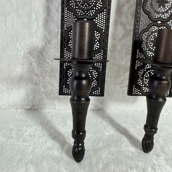 Copper Floral Iron Wall Sconce Candle Holders Set Of Two - Picture 3 of 8